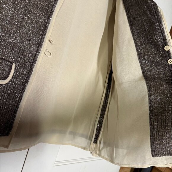 J. Crew Collection Metallic Jacket Brown and Cream Trim Size 2 Wool Careerwear - Picture 8 of 10